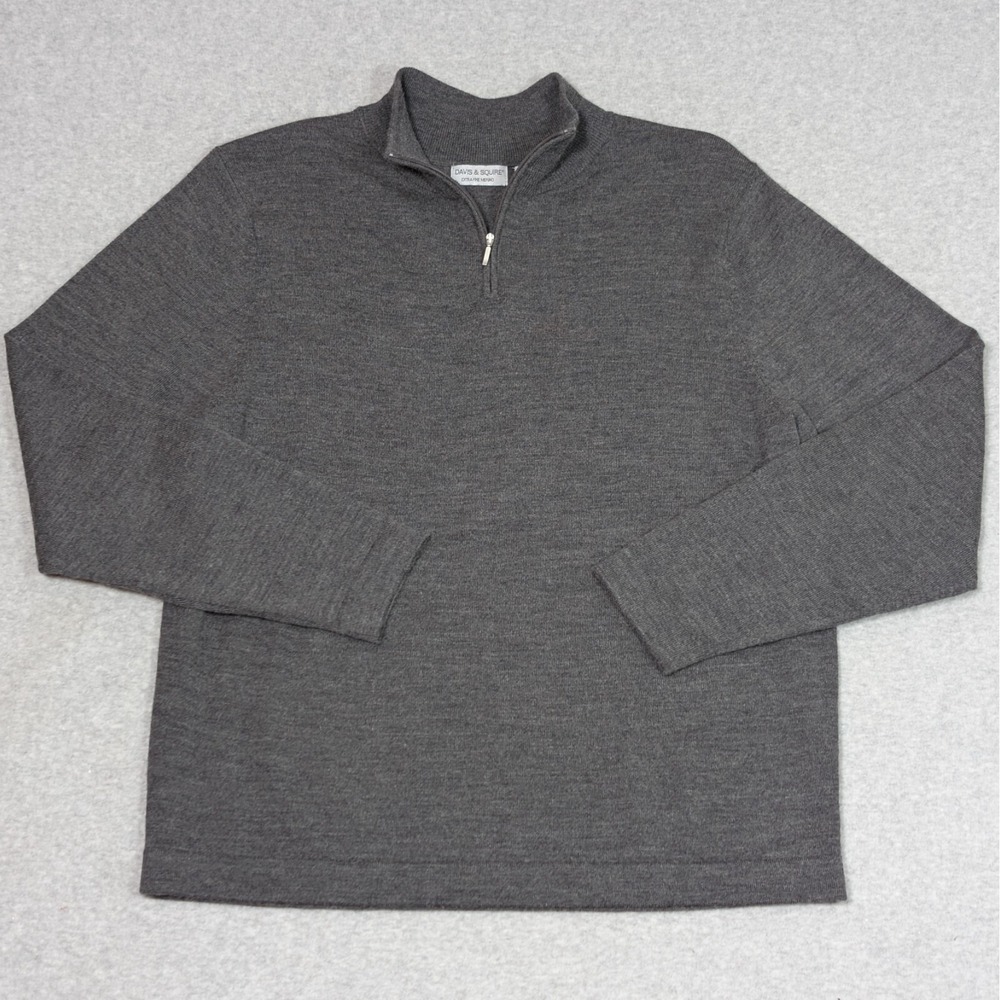 Davis & Squire 100% Extra Fine Merino Wool Sweater Size Large 1/4 Zip